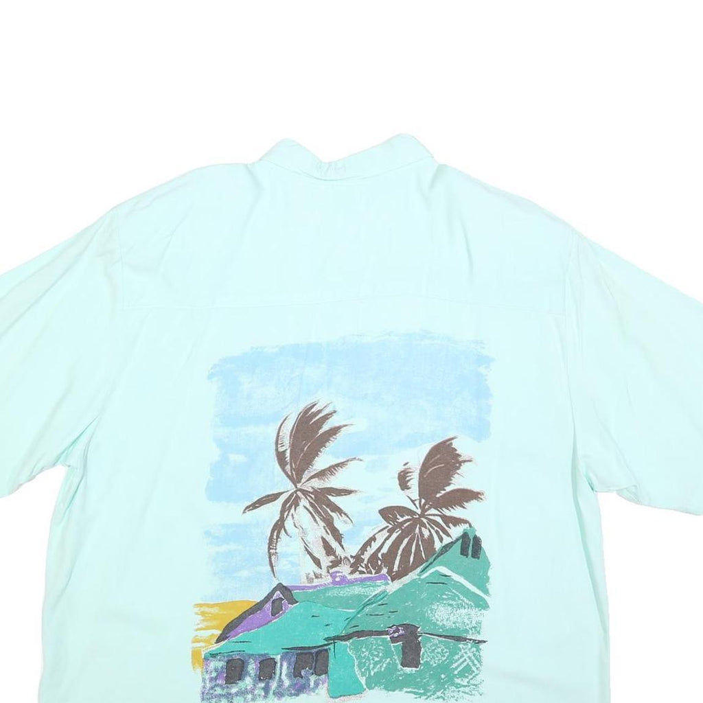 Womens Blue & Green Graphic Viscose Shirt L Lightweight Summer Beach Print