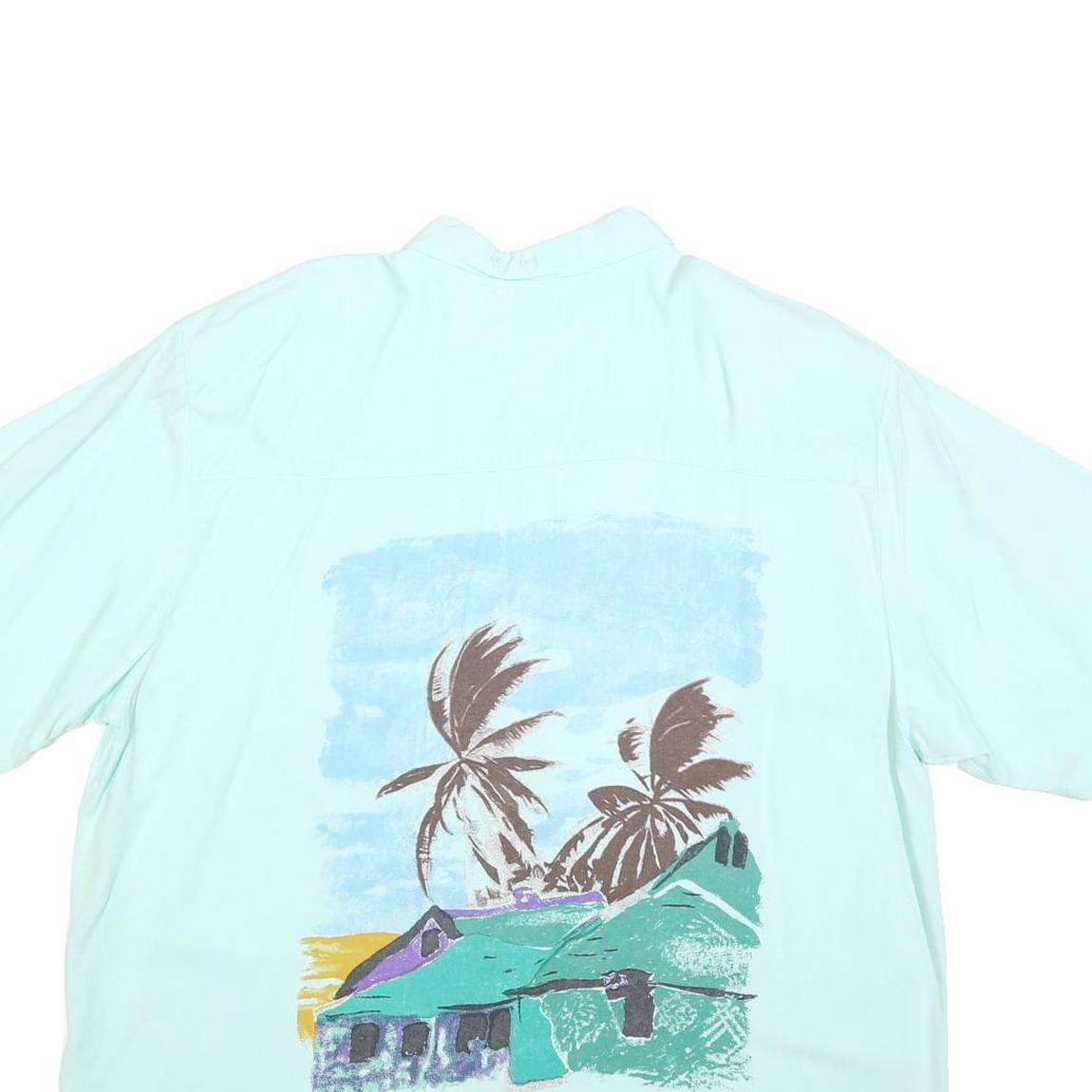 Womens Blue & Green Graphic Viscose Shirt L Lightweight Summer Beach Print