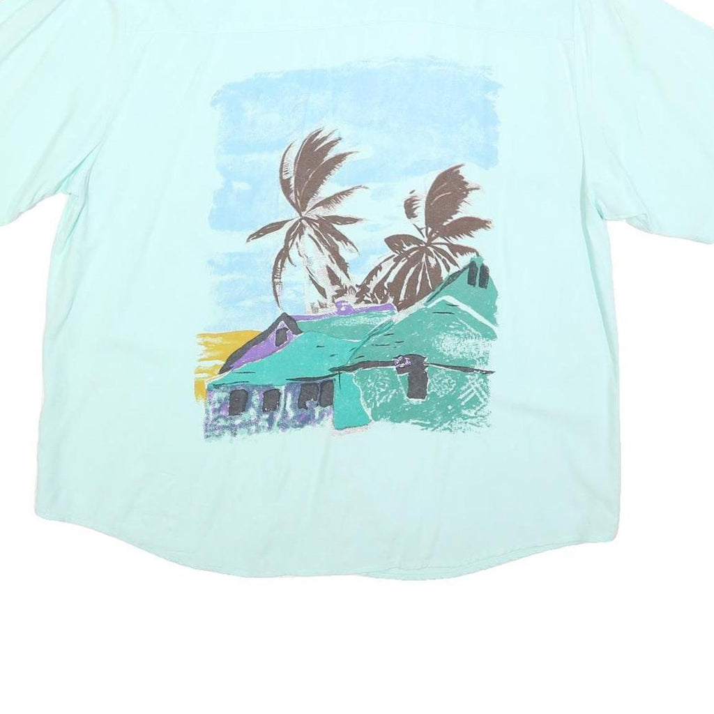Womens Blue & Green Graphic Viscose Shirt L Lightweight Summer Beach Print