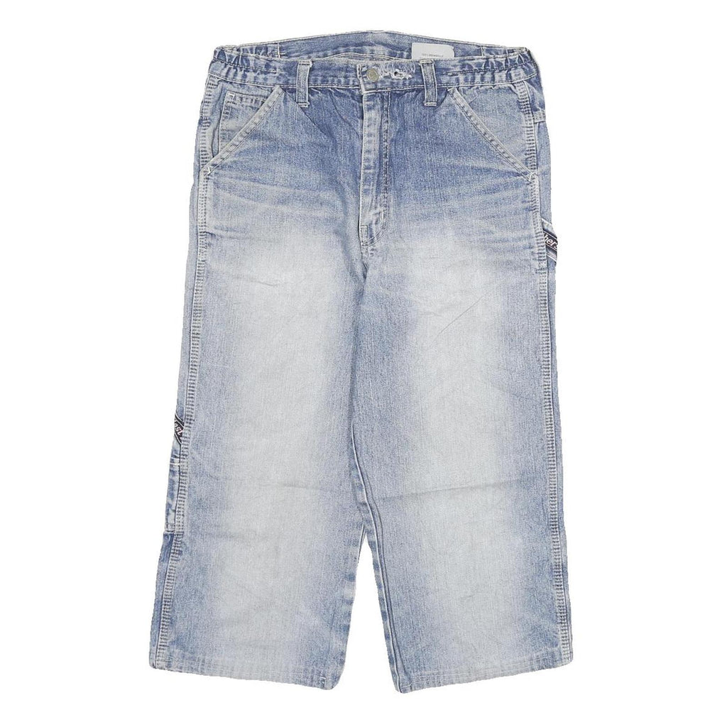 Mens Light Blue Denim Shorts Blast Brothers M W28 Cargo Style Logo Printed