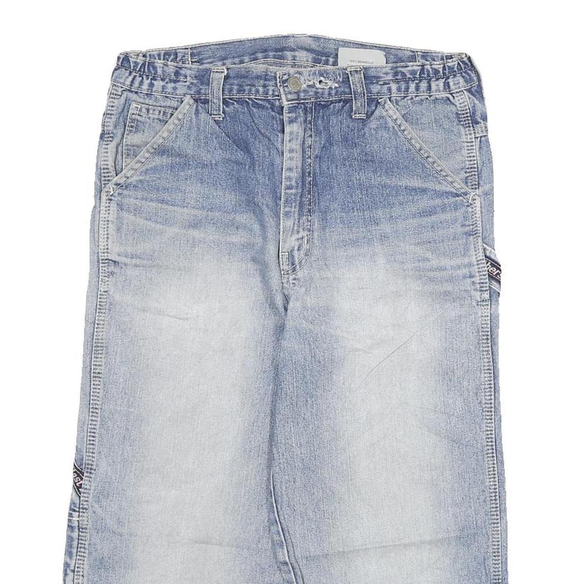 Mens Light Blue Denim Shorts Blast Brothers M W28 Cargo Style Logo Printed