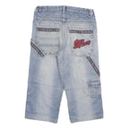 Mens Light Blue Denim Shorts Blast Brothers M W28 Cargo Style Logo Printed