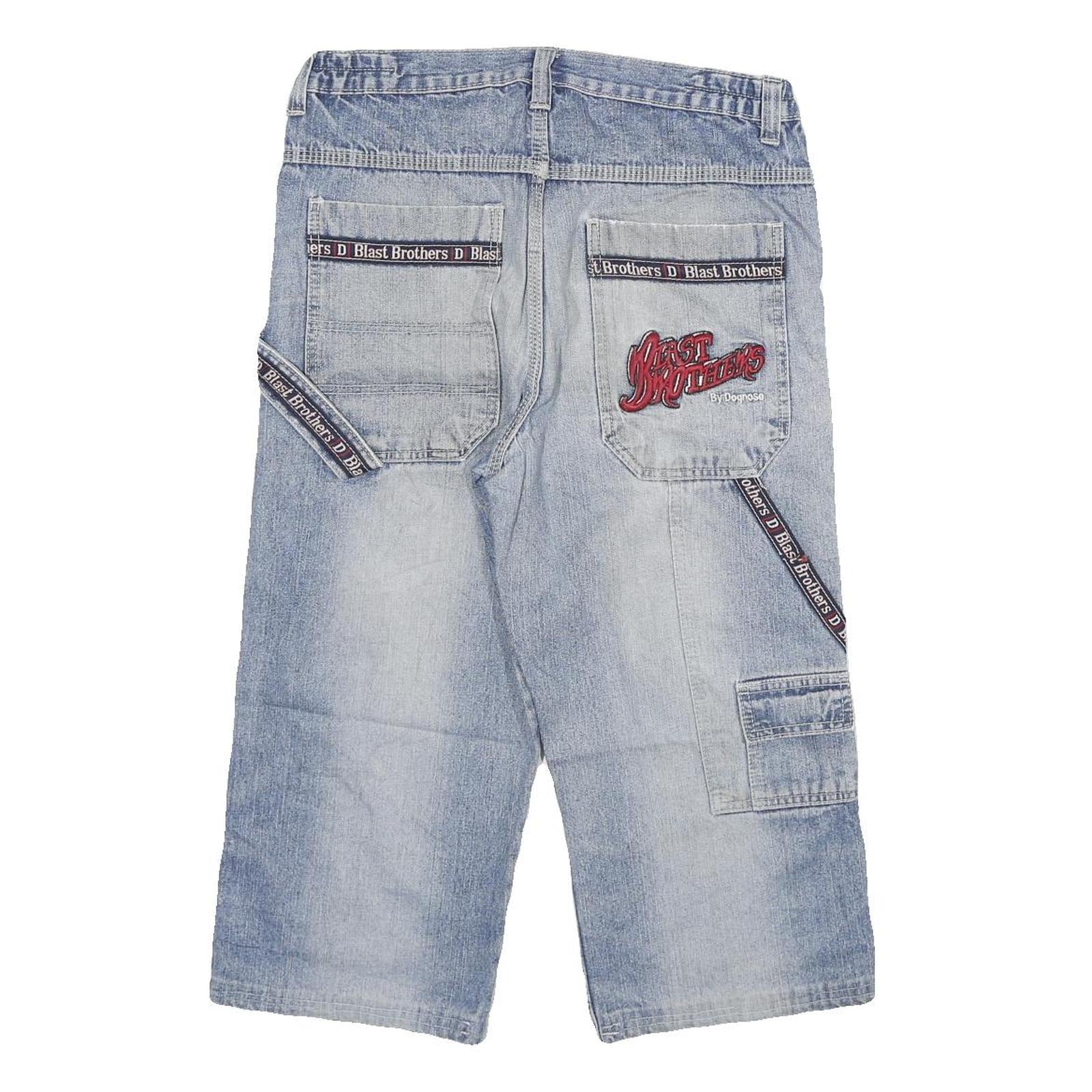 Mens Light Blue Denim Shorts Blast Brothers M W28 Cargo Style Logo Printed