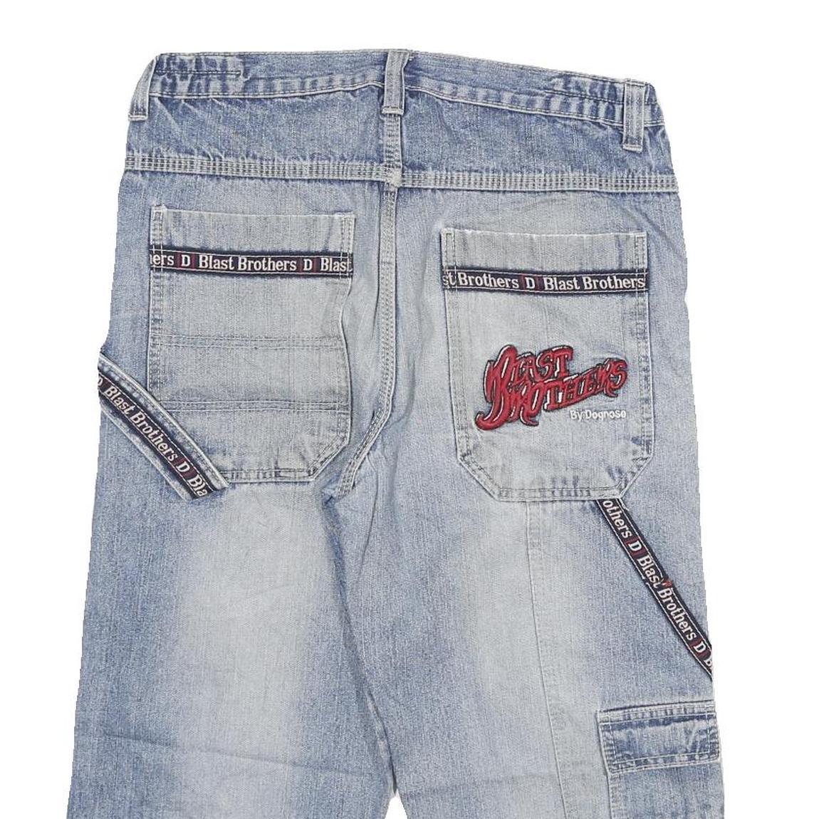 Mens Light Blue Denim Shorts Blast Brothers M W28 Cargo Style Logo Printed
