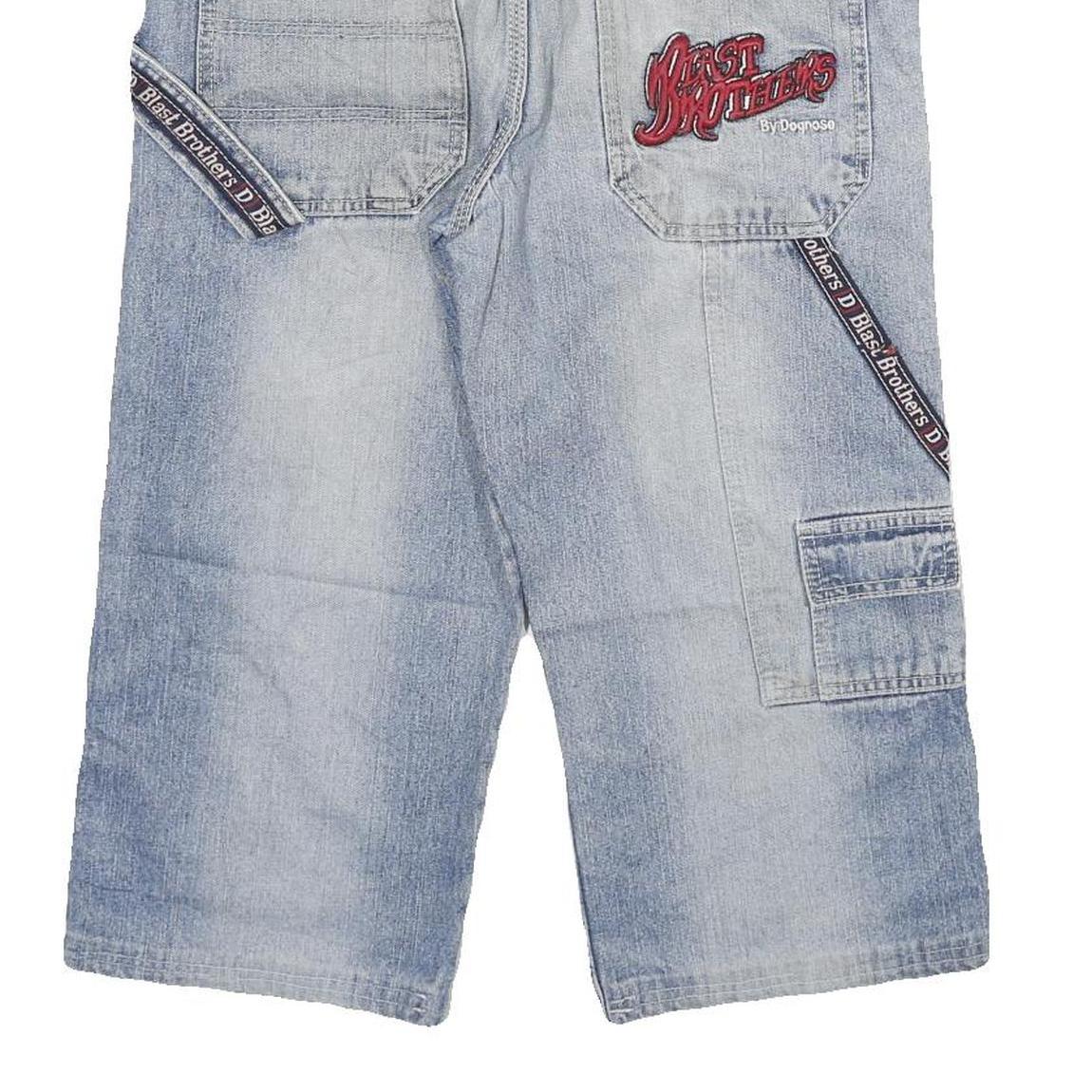 Mens Light Blue Denim Shorts Blast Brothers M W28 Cargo Style Logo Printed
