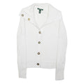 LAUREN RALPH LAUREN Womens White Plain Button Up Roll Neck Basic Knit M Cotton