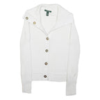 LAUREN RALPH LAUREN Womens White Plain Button Up Roll Neck Basic Knit M Cotton