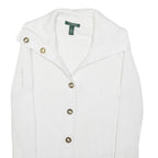 LAUREN RALPH LAUREN Womens White Plain Button Up Roll Neck Basic Knit M Cotton