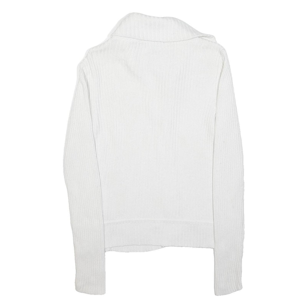 LAUREN RALPH LAUREN Womens White Plain Button Up Roll Neck Basic Knit M Cotton