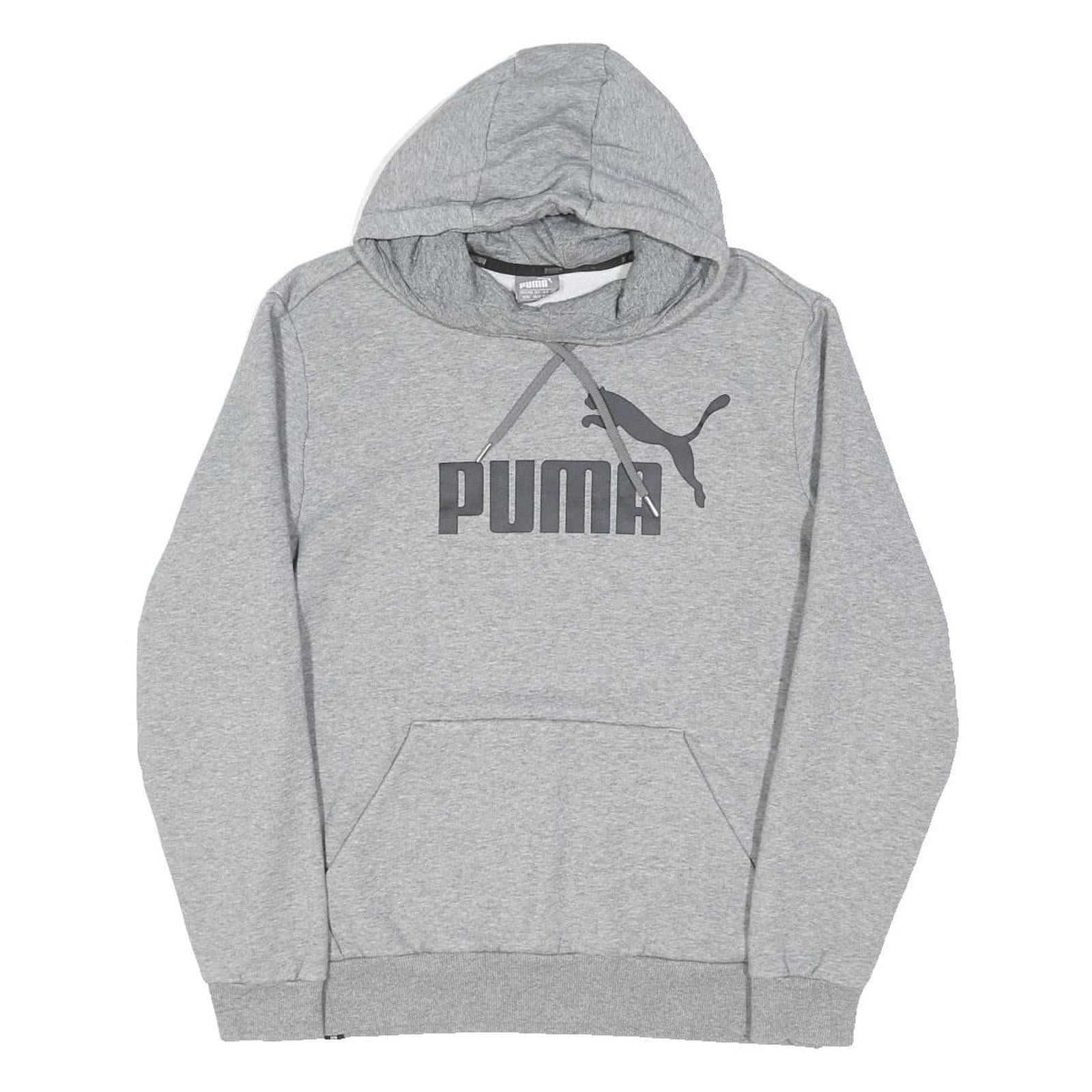PUMA Mens Grey Hoodie M Cotton Blend Pullover Drawstring Hood Casual