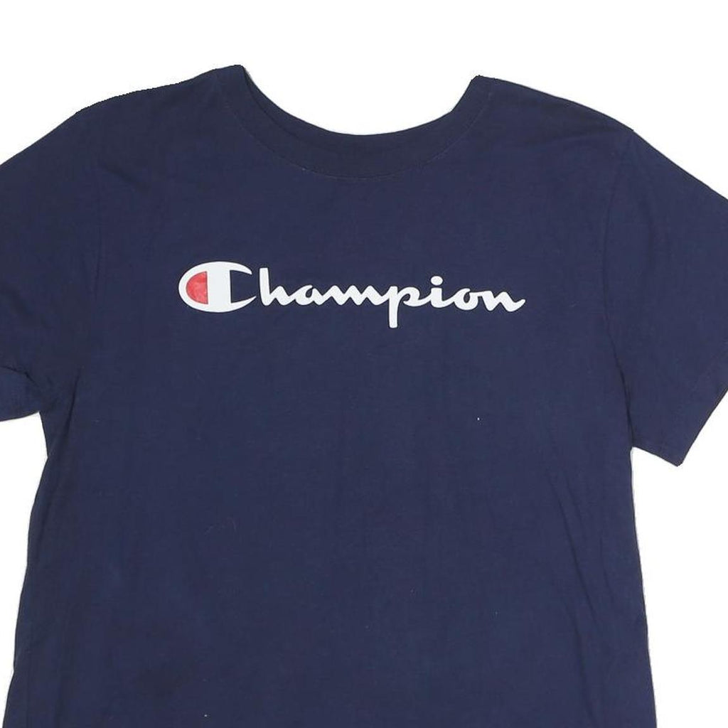 CHAMPION Mens Navy Blue Graphic T-Shirt M Short Sleeve Crew Neck Cotton
