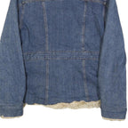 BUM EQUIPMENT Womens Blue Denim Jacket L Cotton Sherpa Trim Button Closure