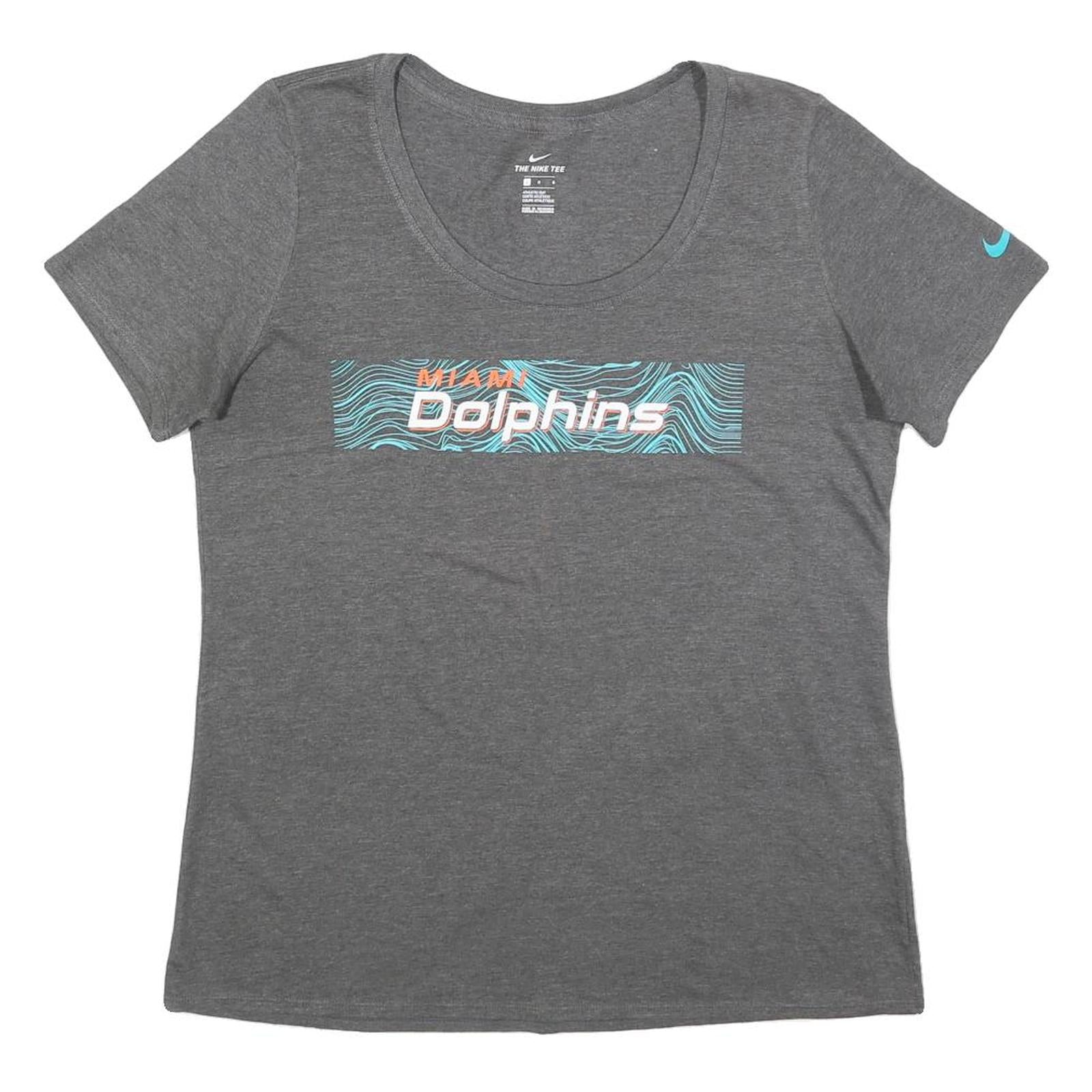 NIKE Womens Grey Miami Dolphins Graphic T-Shirt L Short Sleeve Crew Neck