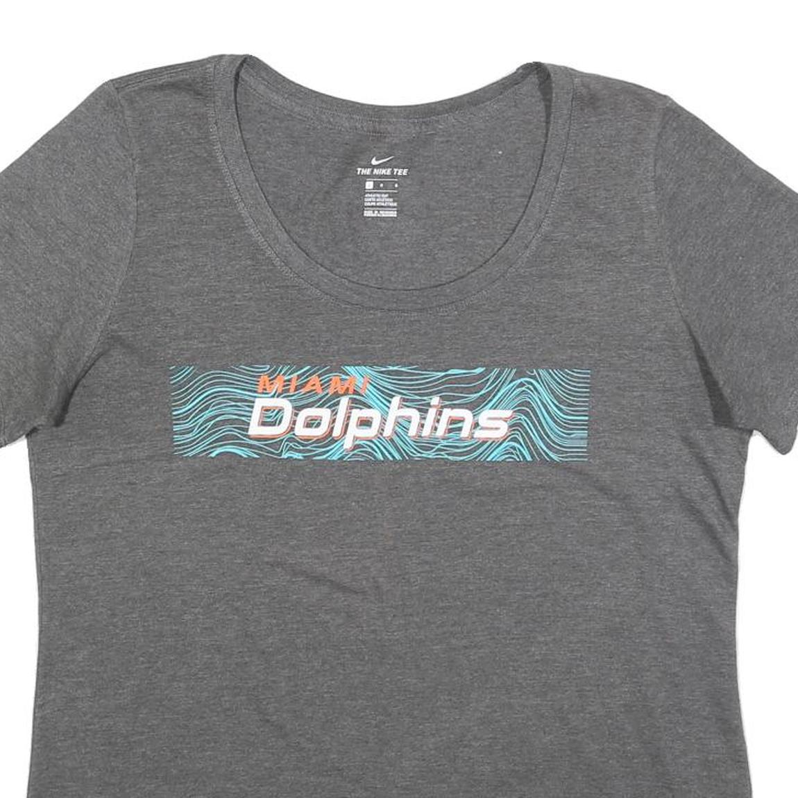 NIKE Womens Grey Miami Dolphins Graphic T-Shirt L Short Sleeve Crew Neck