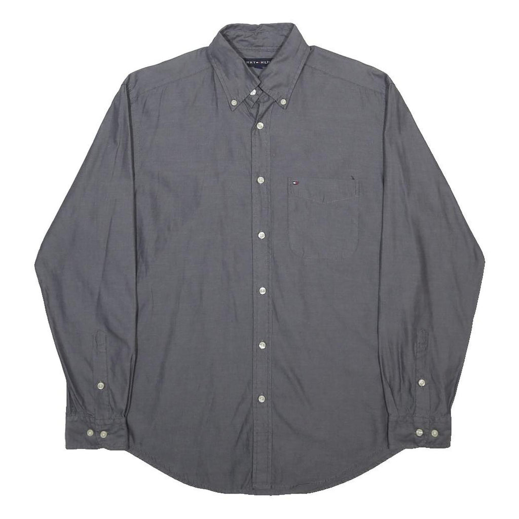 TOMMY HILFIGER Mens Grey Cotton Shirt S Button-Down Pocket Classic Casual