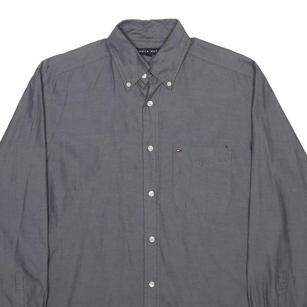 TOMMY HILFIGER Mens Grey Cotton Shirt S Button-Down Pocket Classic Casual