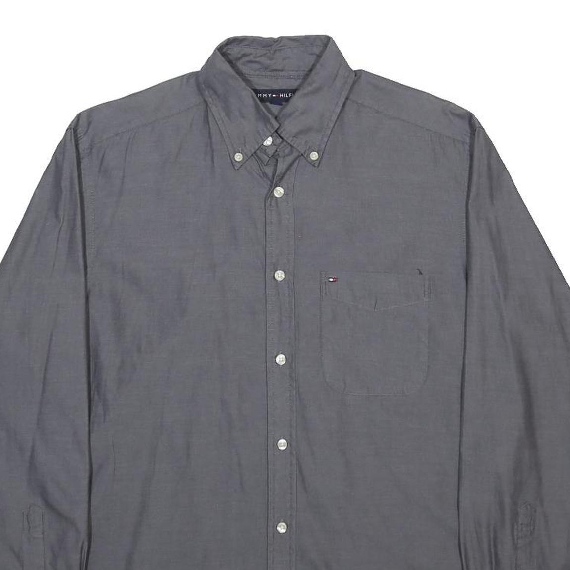 TOMMY HILFIGER Mens Grey Cotton Shirt S Button-Down Pocket Classic Casual