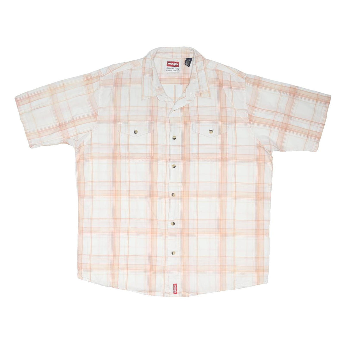 WRANGLER Mens White & Peach Checked Shirt XL Short Sleeve Casual Lightweight