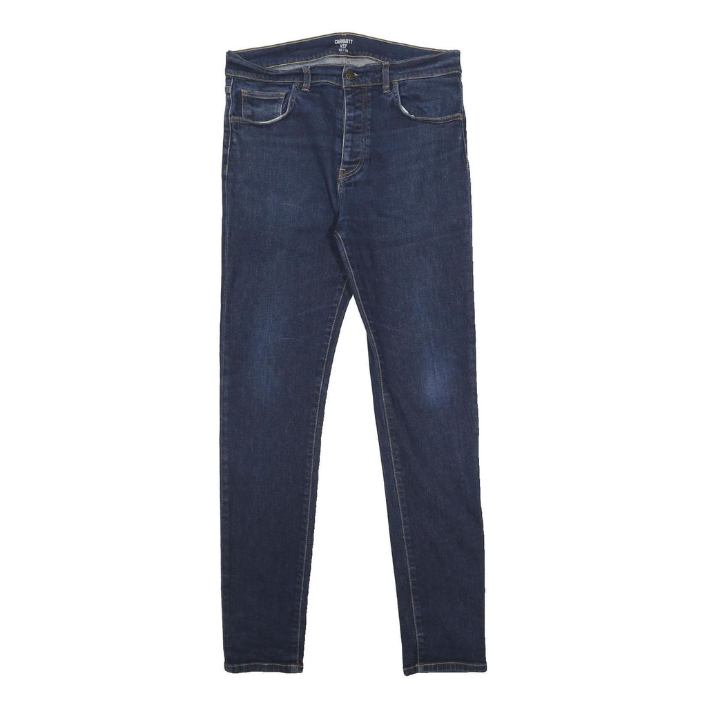 CARHARTT WIP Mens Slim Dark Blue Denim Jeans W32 L32 Button Closure Cotton Blend