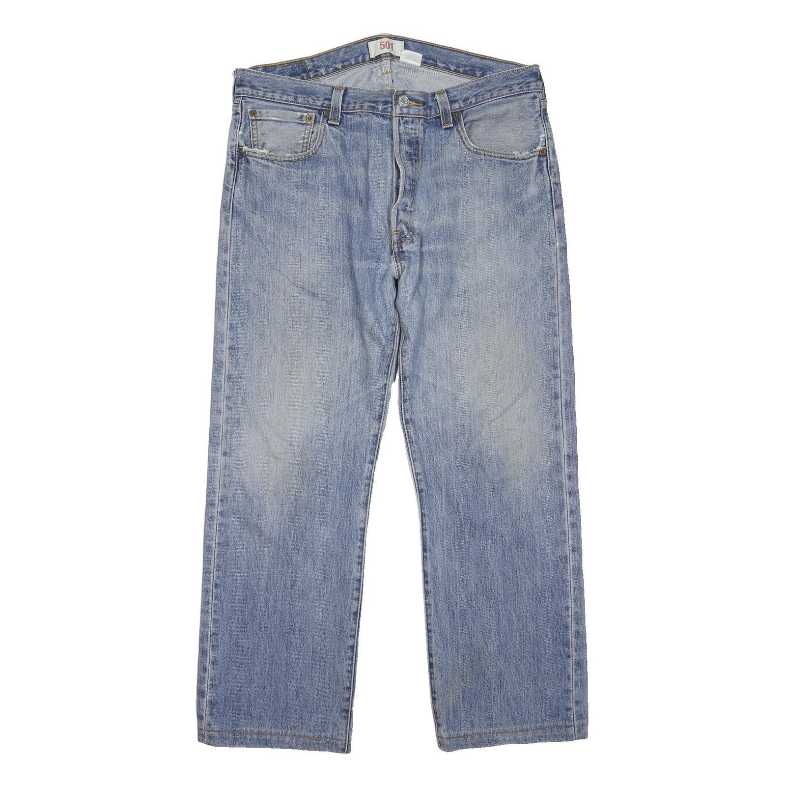LEVI'S 501 Mens Jeans Blue Regular Straight Denim Light W36 L28 Classic Button