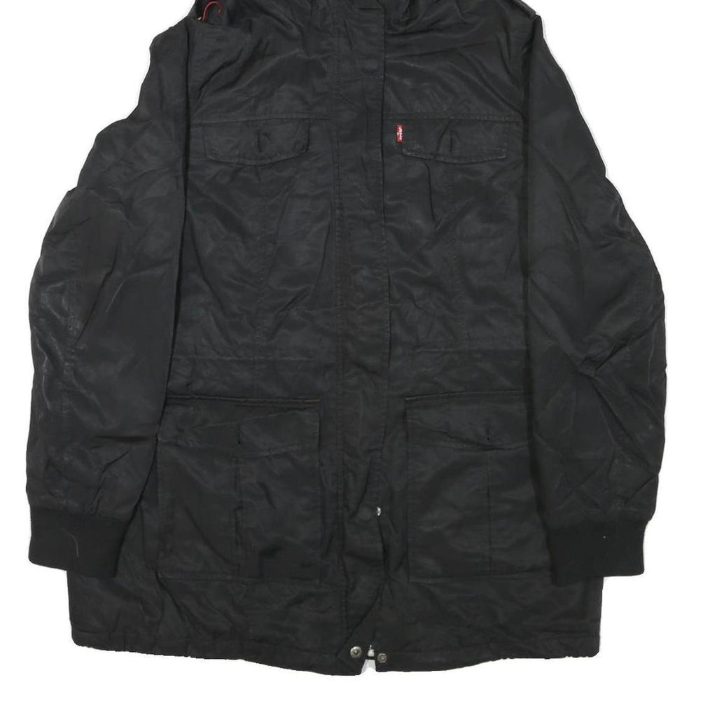 LEVI'S Womens Black Polyester Blend Hooded Jacket M Zip Sherpa Lined