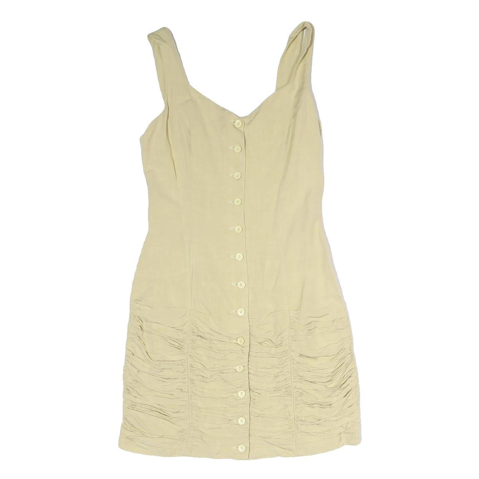 CLAUDE BARTHELEMY Womens Beige Cotton Mini Dress Sleeveless Button Front Ruched