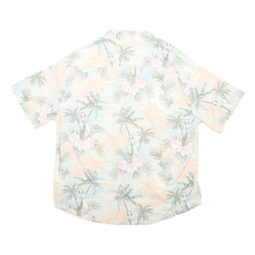 FREE PLANET Mens Cream Rayon Hawaiian Shirt M Tropical Print Beachwear