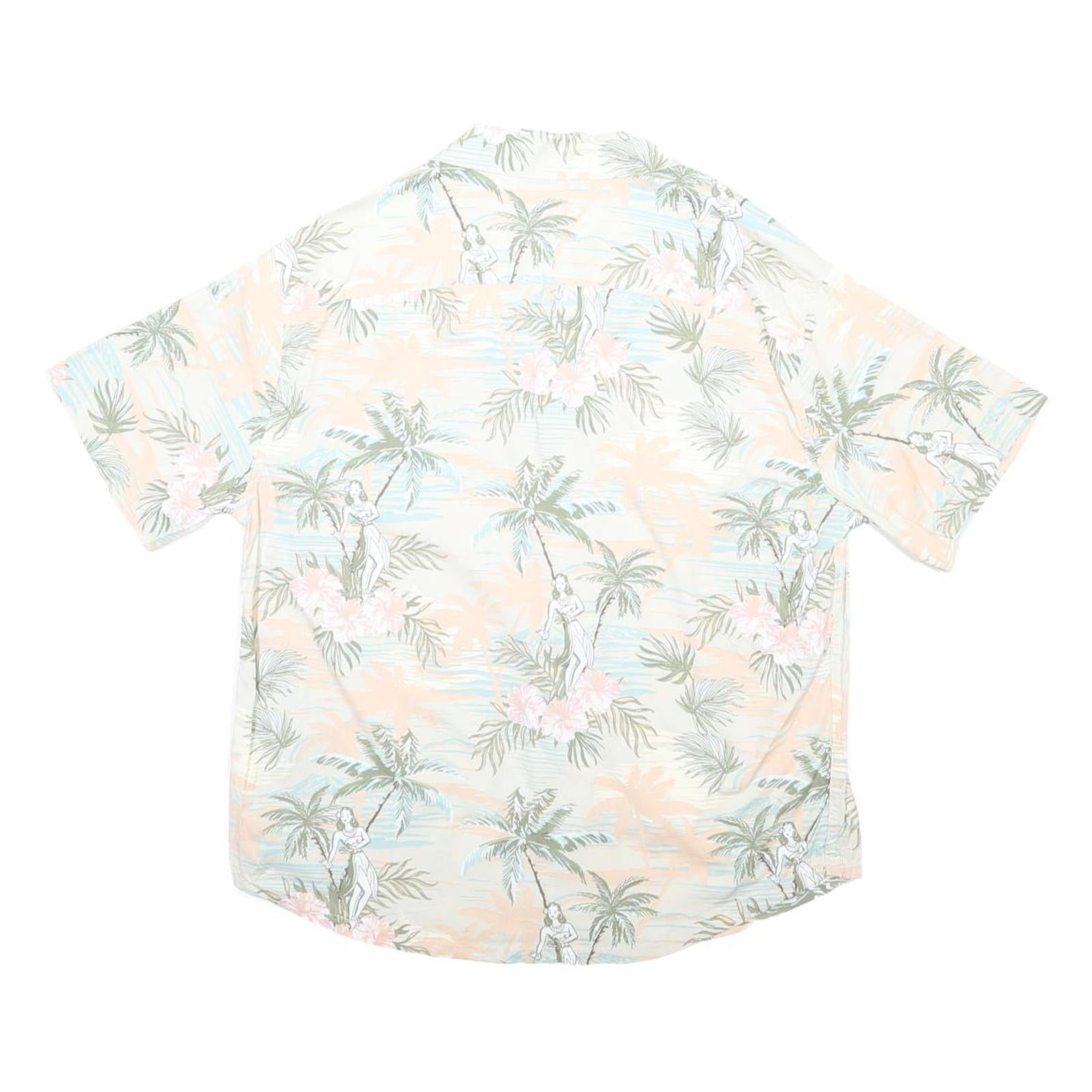 FREE PLANET Mens Cream Rayon Hawaiian Shirt M Tropical Print Beachwear