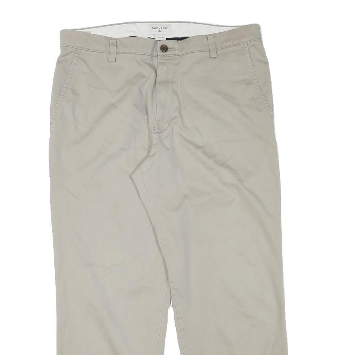 DOCKERS Mens Cotton Blend Beige Regular Fit Straight Leg Trousers W36 L29 Casual