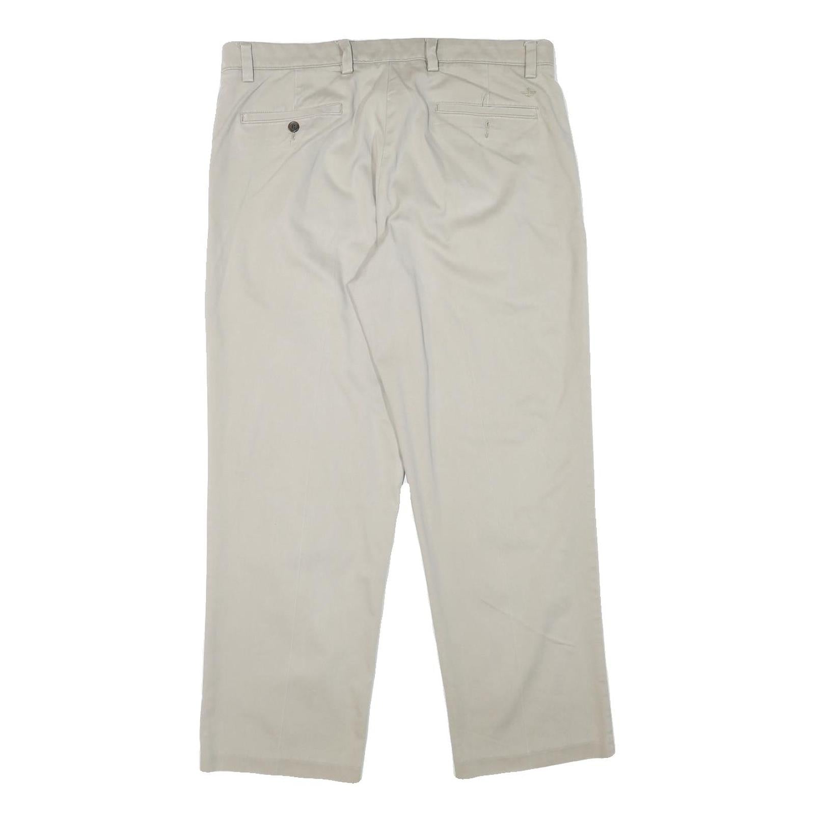 DOCKERS Mens Cotton Blend Beige Regular Fit Straight Leg Trousers W36 L29 Casual