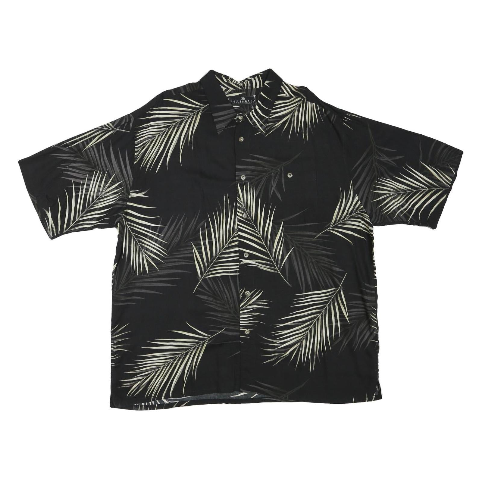 CONSENSUS Mens Black & White Rayon 2XL Shirt Palm Leaf Printed Casual Relaxed