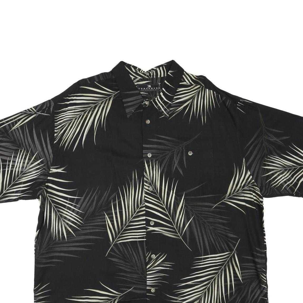CONSENSUS Mens Black & White Rayon 2XL Shirt Palm Leaf Printed Casual Relaxed