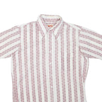 MAN KNIT Mens White & Burgundy Striped Shirt M Cotton Blend Button Collar Summer