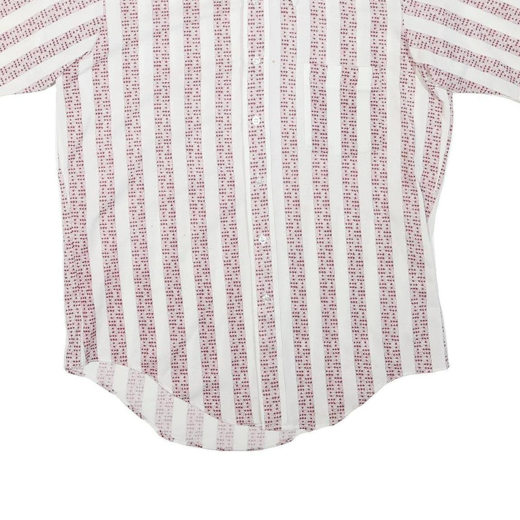 MAN KNIT Mens White & Burgundy Striped Shirt M Cotton Blend Button Collar Summer