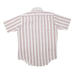 MAN KNIT Mens White & Burgundy Striped Shirt M Cotton Blend Button Collar Summer
