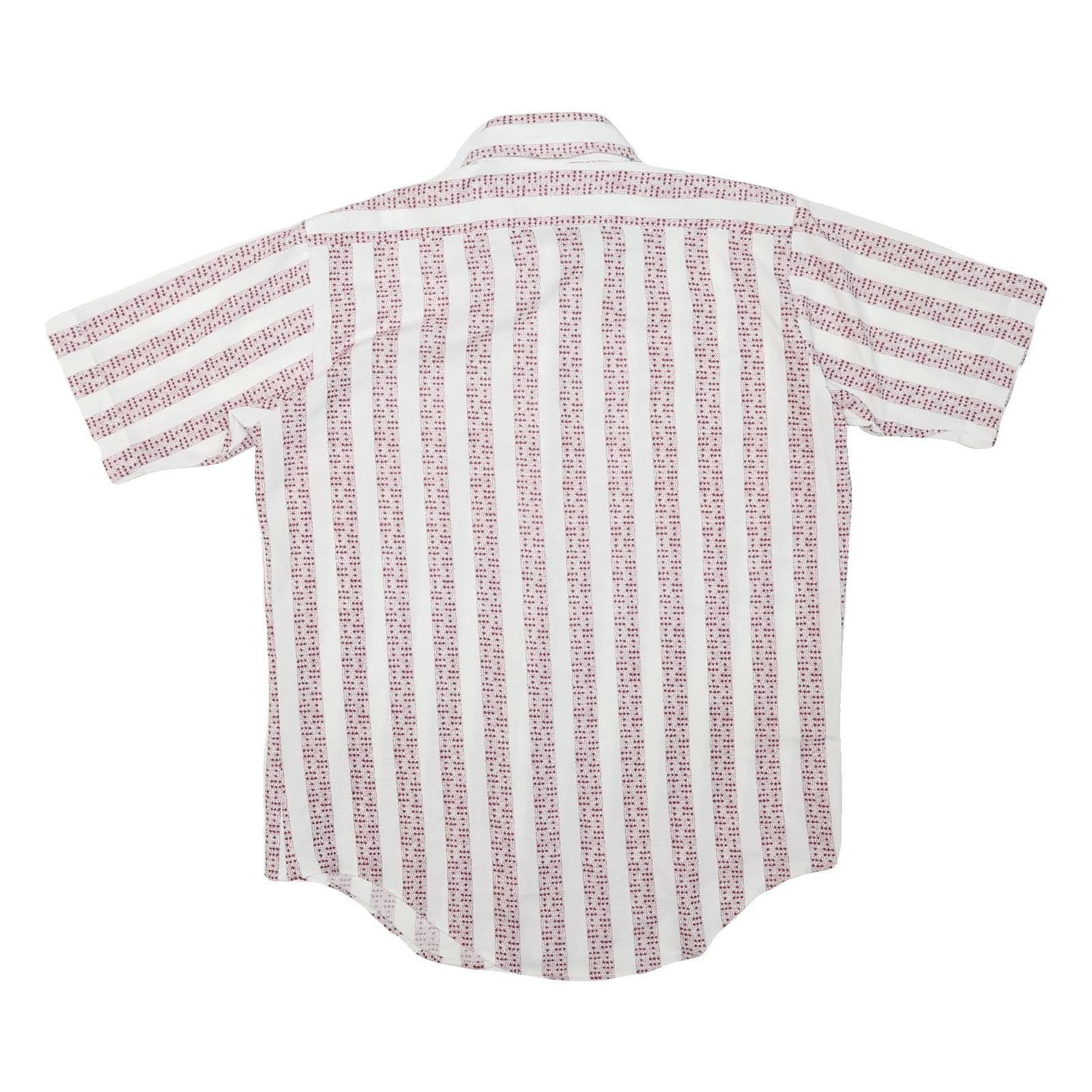 MAN KNIT Mens White & Burgundy Striped Shirt M Cotton Blend Button Collar Summer