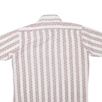 MAN KNIT Mens White & Burgundy Striped Shirt M Cotton Blend Button Collar Summer