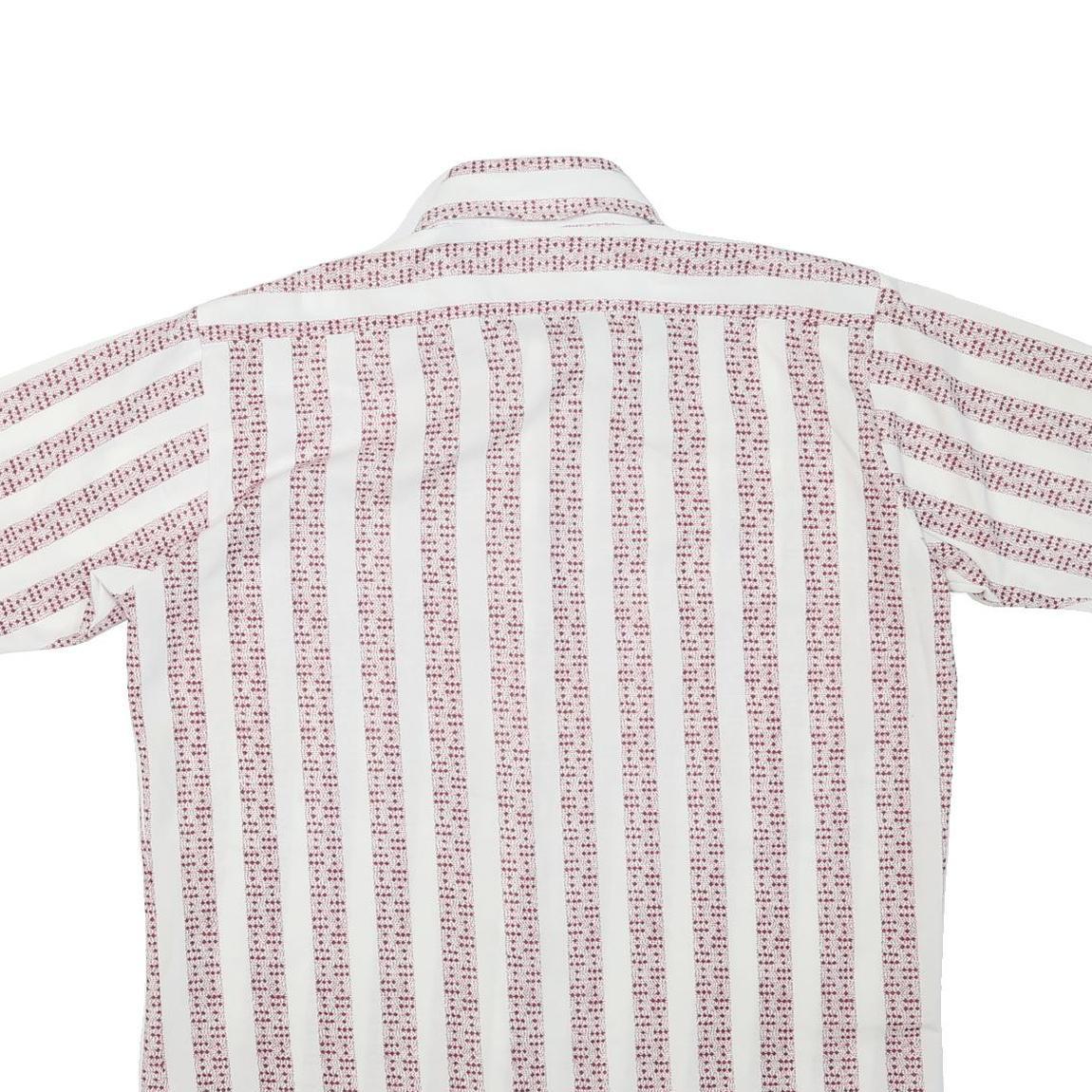 MAN KNIT Mens White & Burgundy Striped Shirt M Cotton Blend Button Collar Summer
