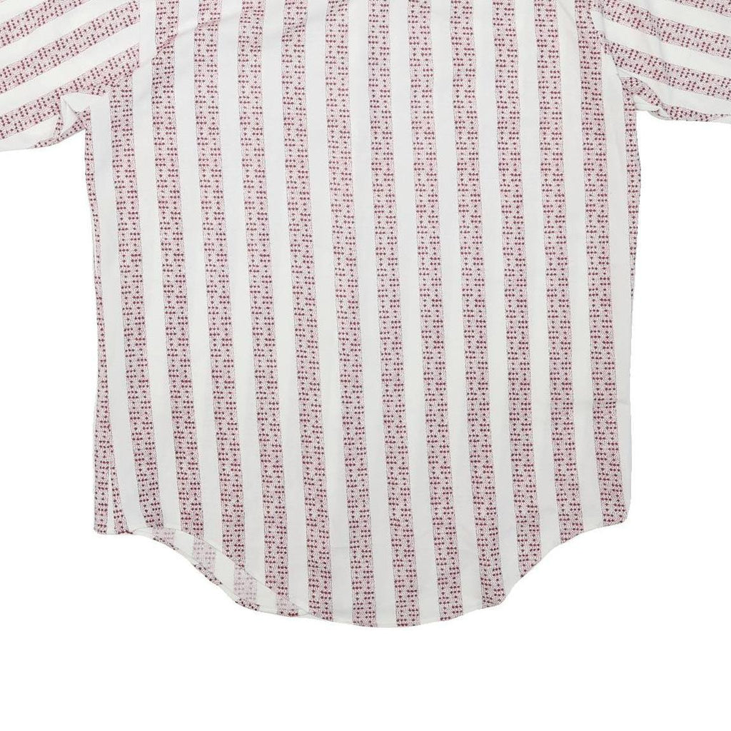 MAN KNIT Mens White & Burgundy Striped Shirt M Cotton Blend Button Collar Summer