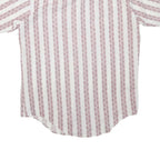 MAN KNIT Mens White & Burgundy Striped Shirt M Cotton Blend Button Collar Summer