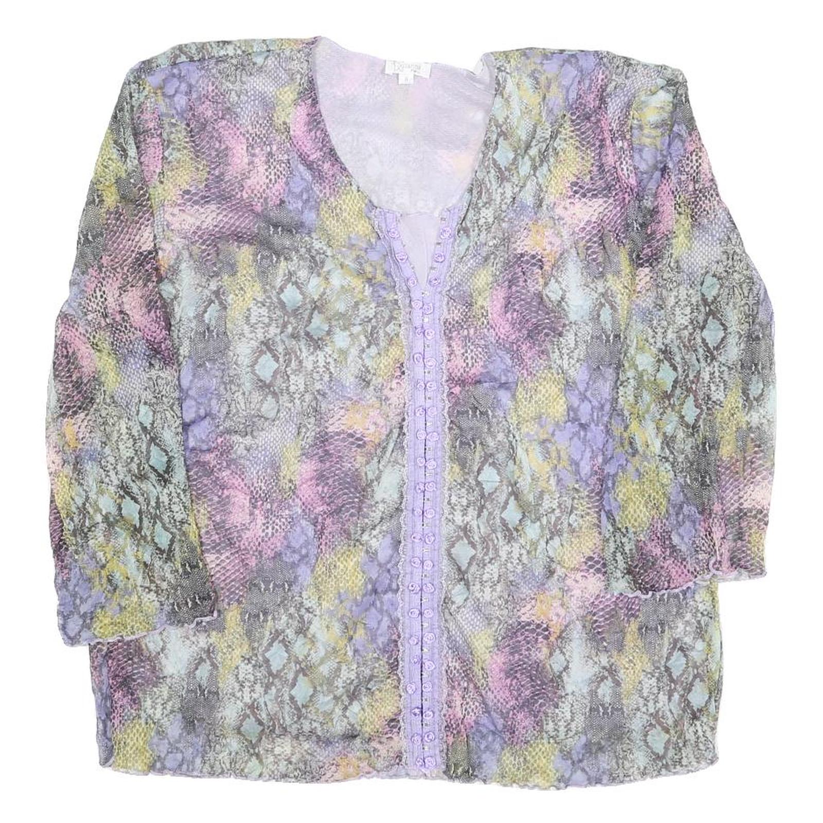 SUZANNA Womens Pastel Multi Coloured Printed Blouse Long Sleeve Round Neck L