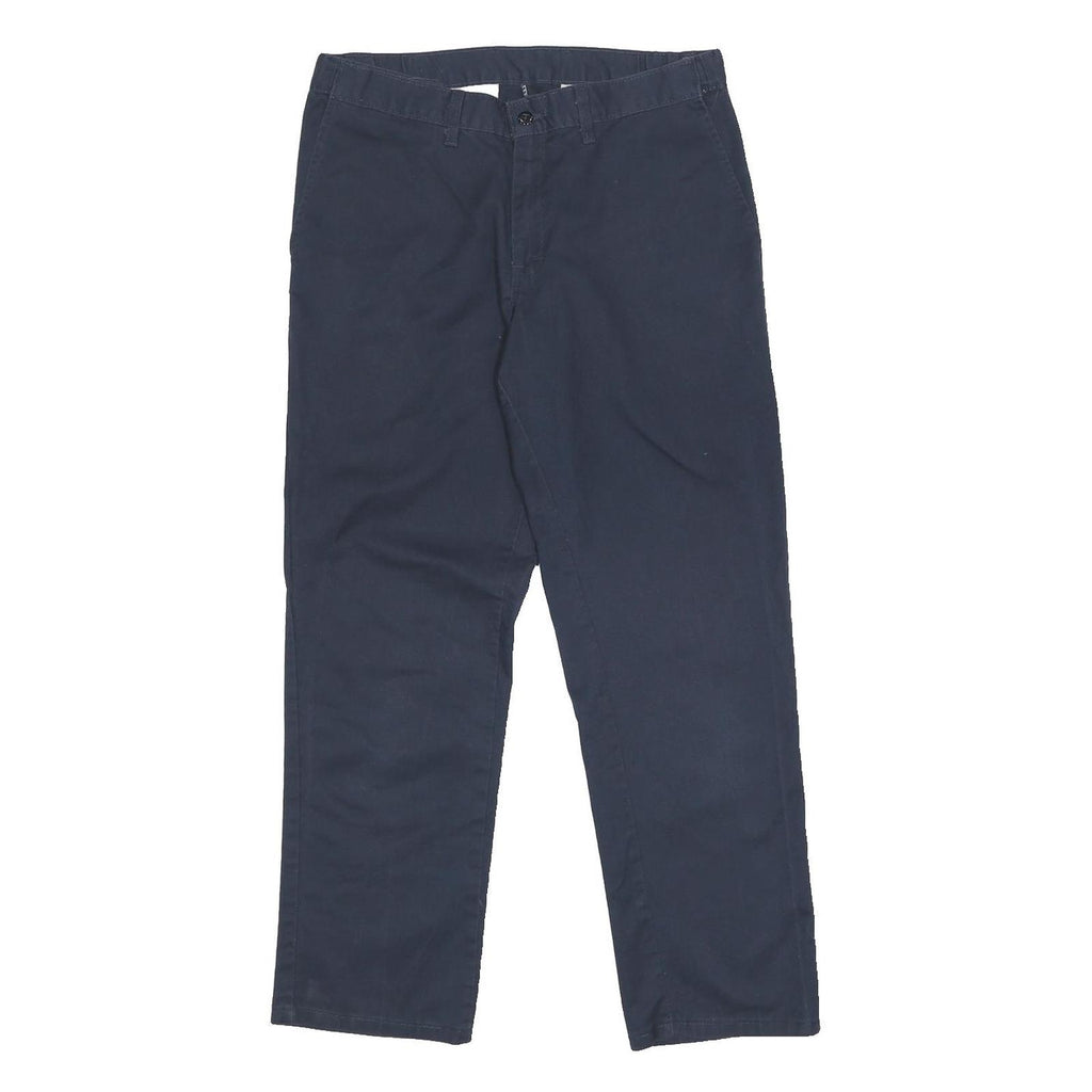 DICKIES Mens Cotton Blend Navy Regular Straight Trousers W32 L30 Zip Closure