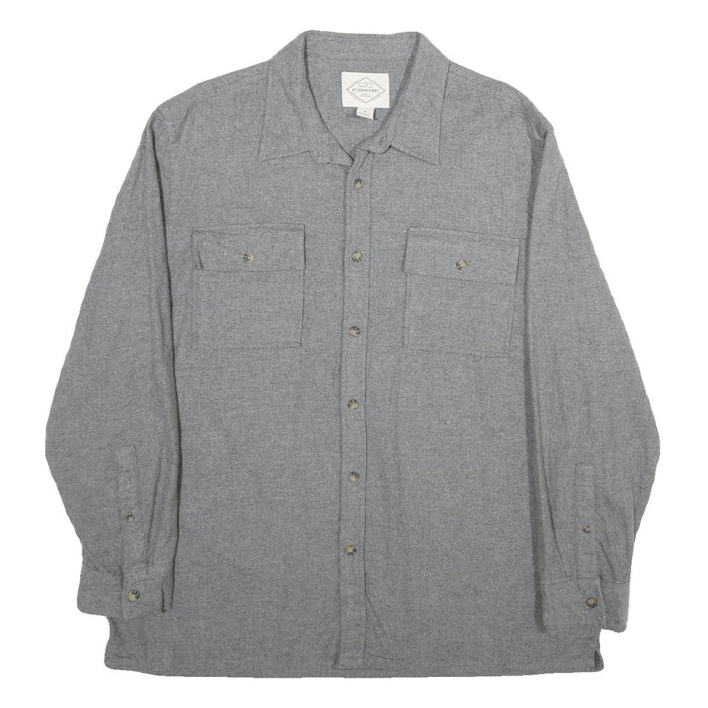 ST JOHN'S BAY Mens Grey Plain Shirt XL Cotton Button Pocket Casual