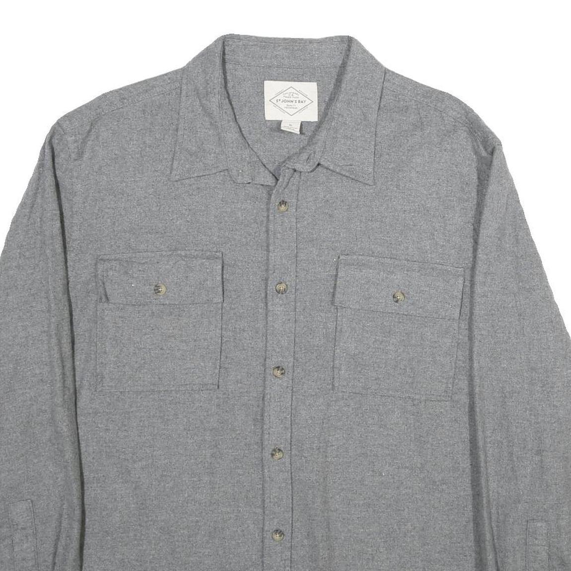 ST JOHN'S BAY Mens Grey Plain Shirt XL Cotton Button Pocket Casual