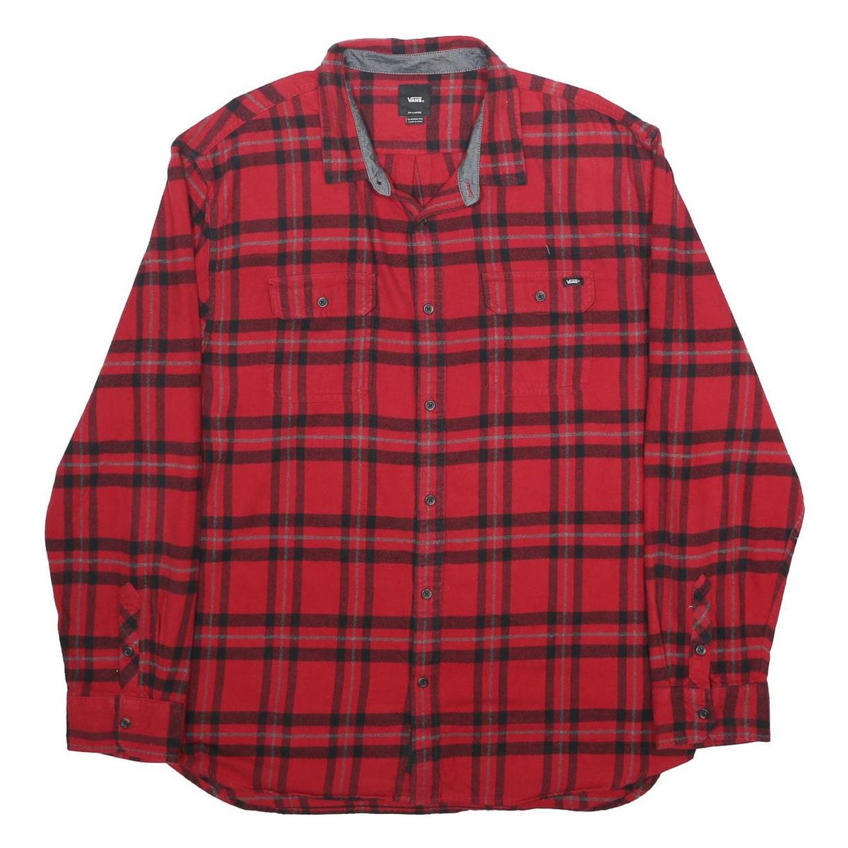 VANS Mens Red & Black Checked Shirt 2XL Casual Cotton Long Sleeve