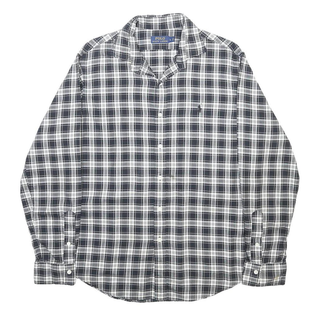 POLO RALPH LAUREN Mens Black & White Checked Shirt L Button Cotton Classic