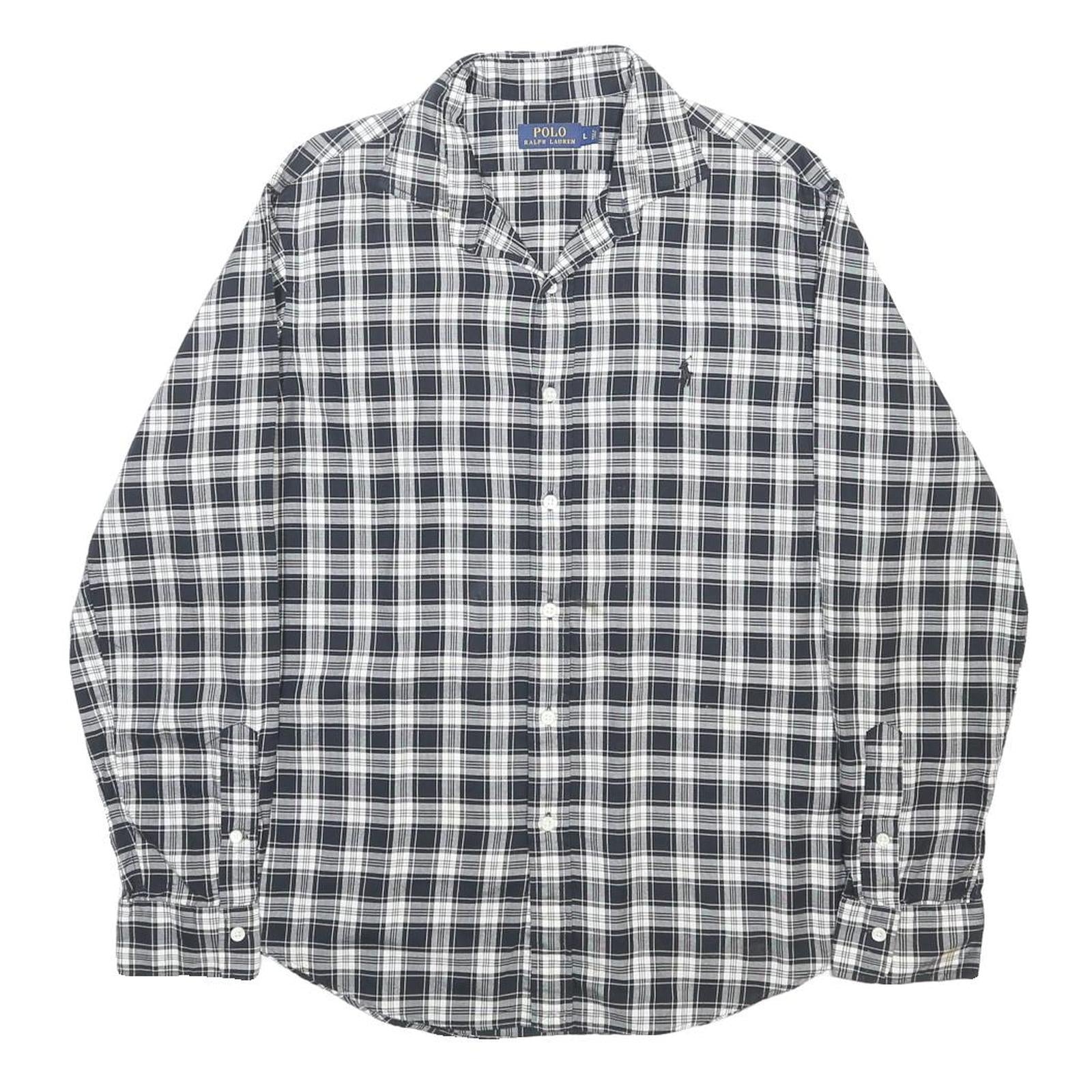 POLO RALPH LAUREN Mens Black & White Checked Shirt L Button Cotton Classic
