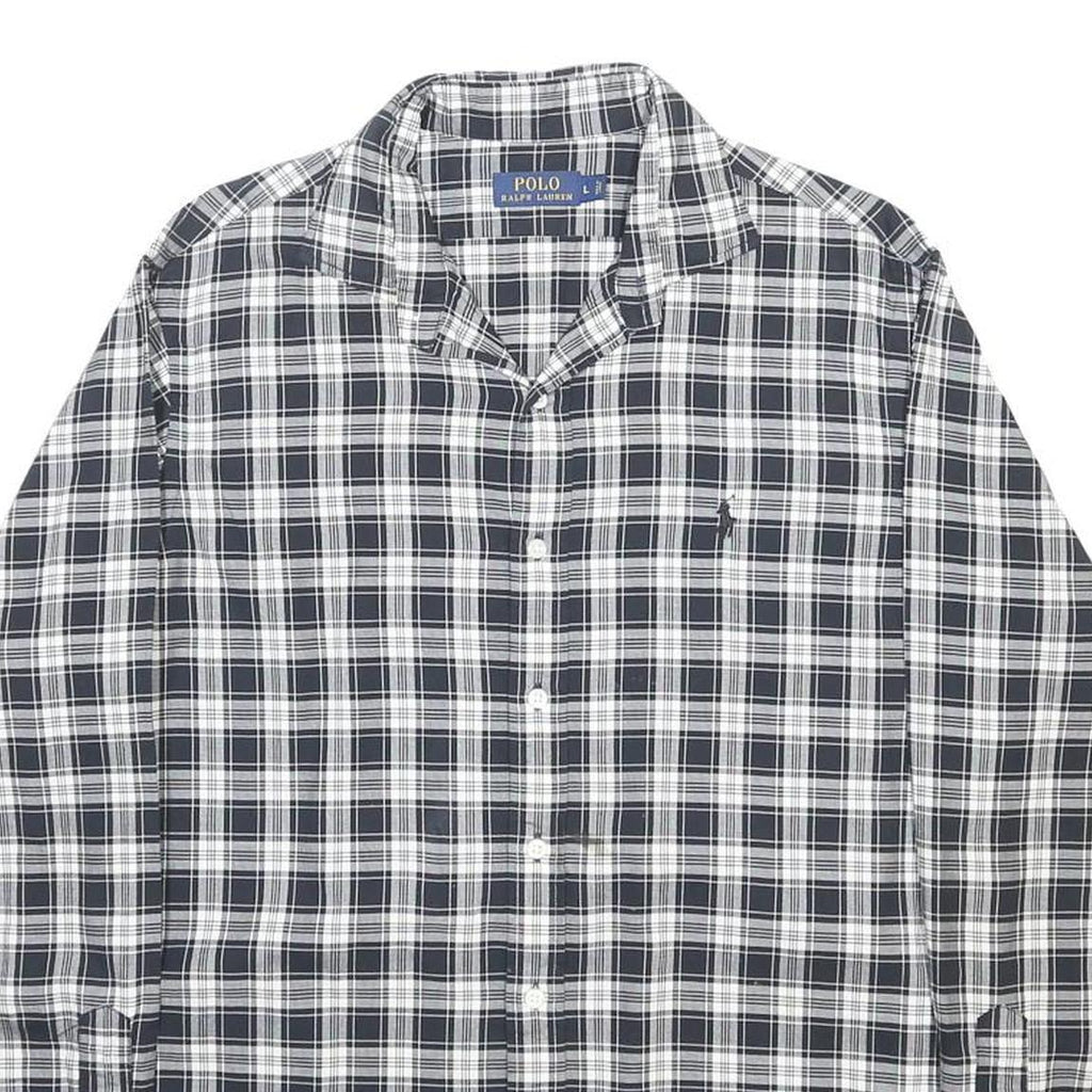 POLO RALPH LAUREN Mens Black & White Checked Shirt L Button Cotton Classic