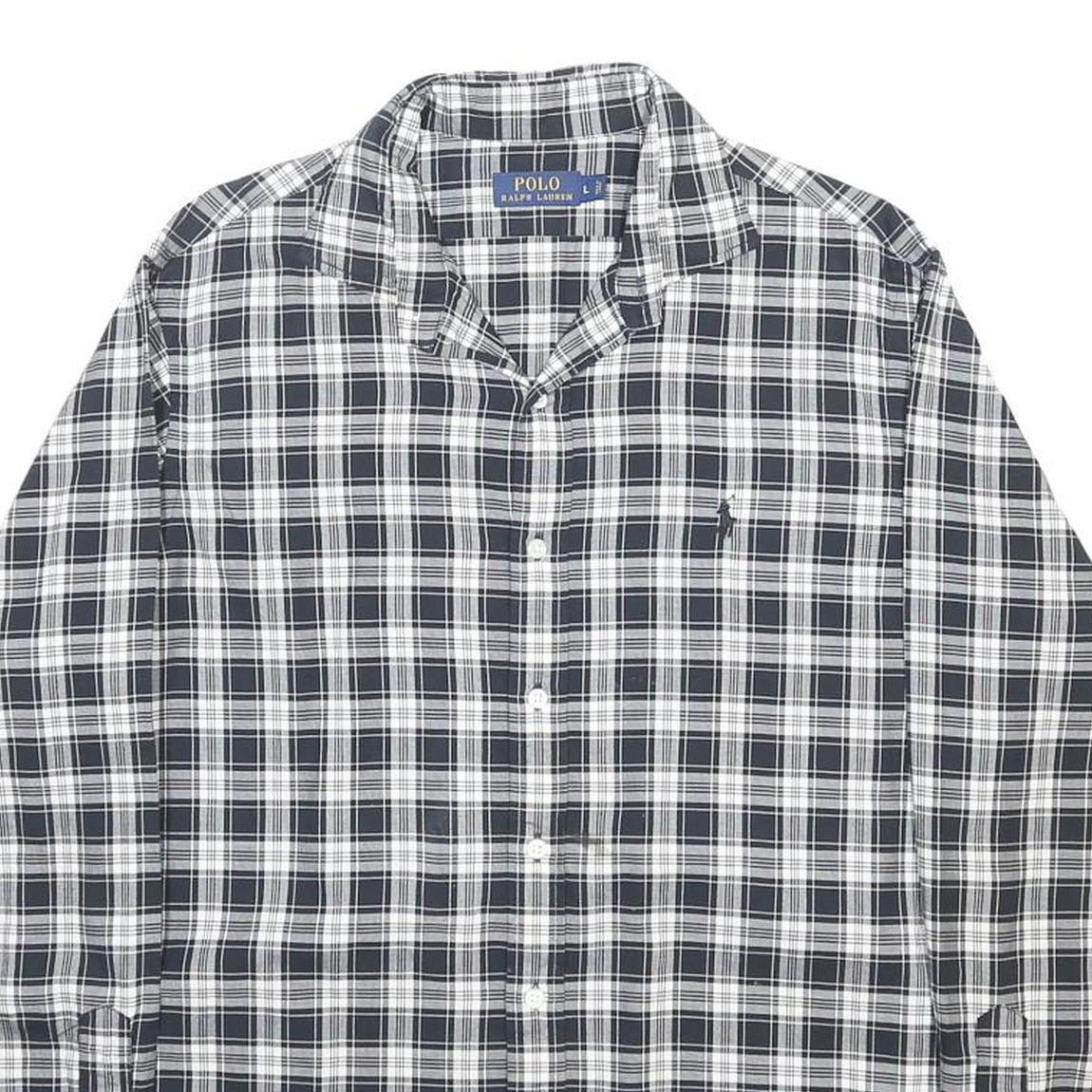 POLO RALPH LAUREN Mens Black & White Checked Shirt L Button Cotton Classic