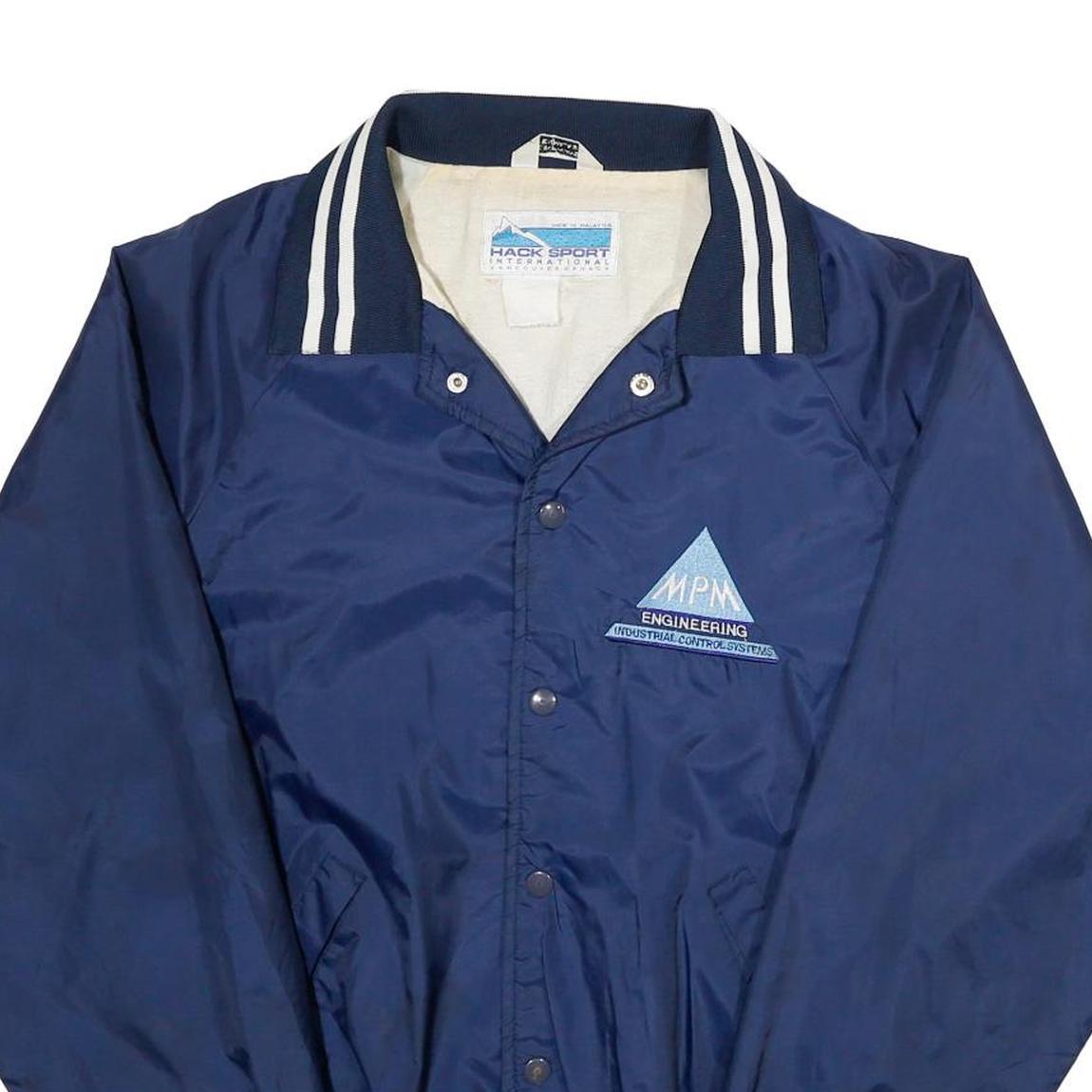HACK SPORT Mens Blue Nylon Button Jacket L Classic Plain Lightweight Casual